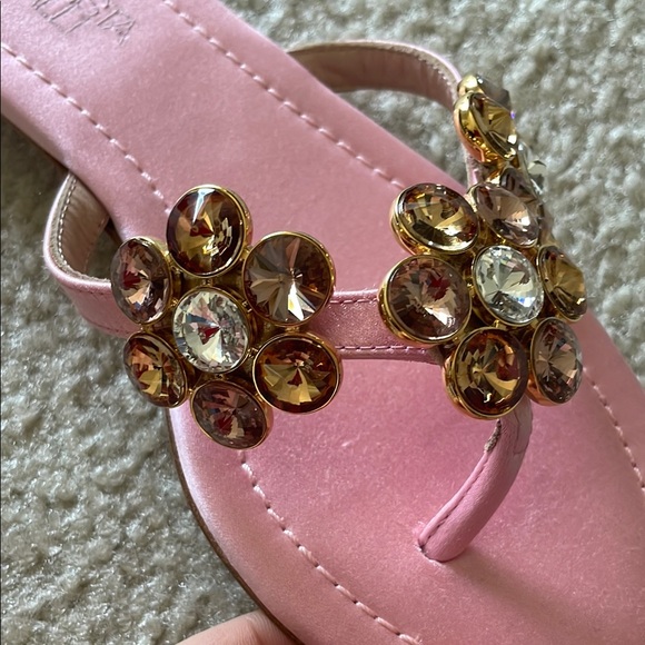 NWT Giambattista Valli Pink Sandals with Crystal Flowers, Size 38 (7.5-8)